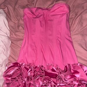 Pink Strapless Dress with Ruffle Detail
